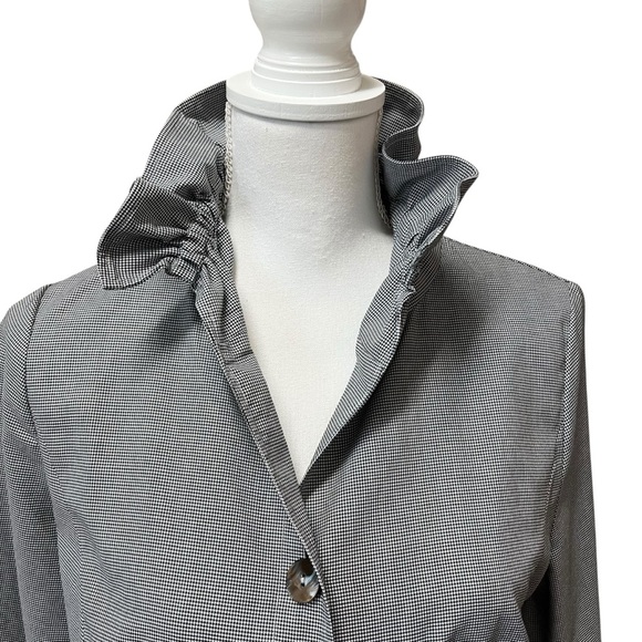 Ming Wang Check Stretch Cotton Poplin Ruffle Stand Collar Button Front Blouse XS - Picture 7 of 15
